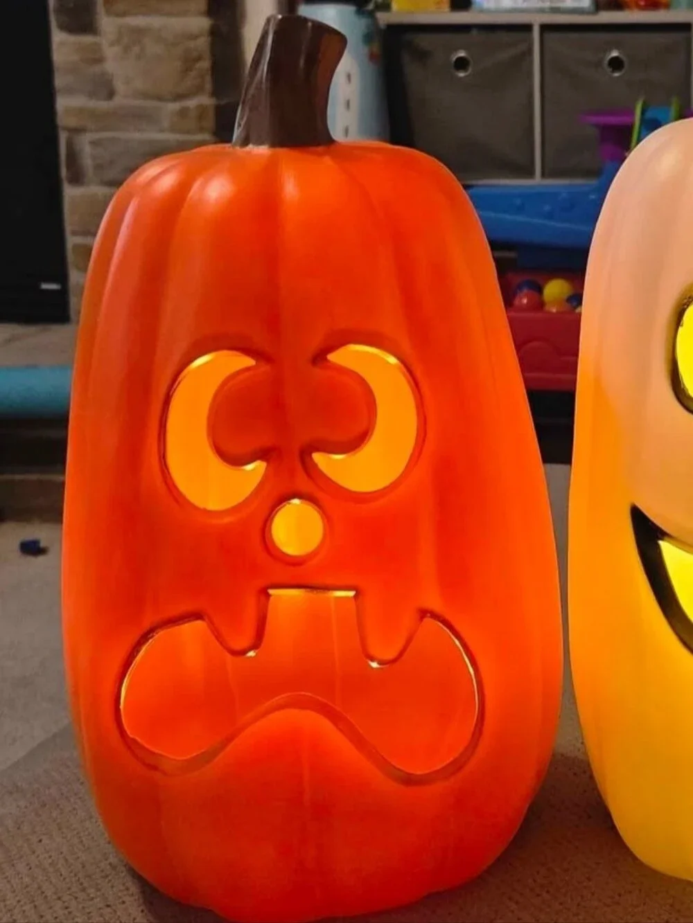 Orange Light up Pumpkin with Timer. Decorative Prop - Halloween Fall Decor.
